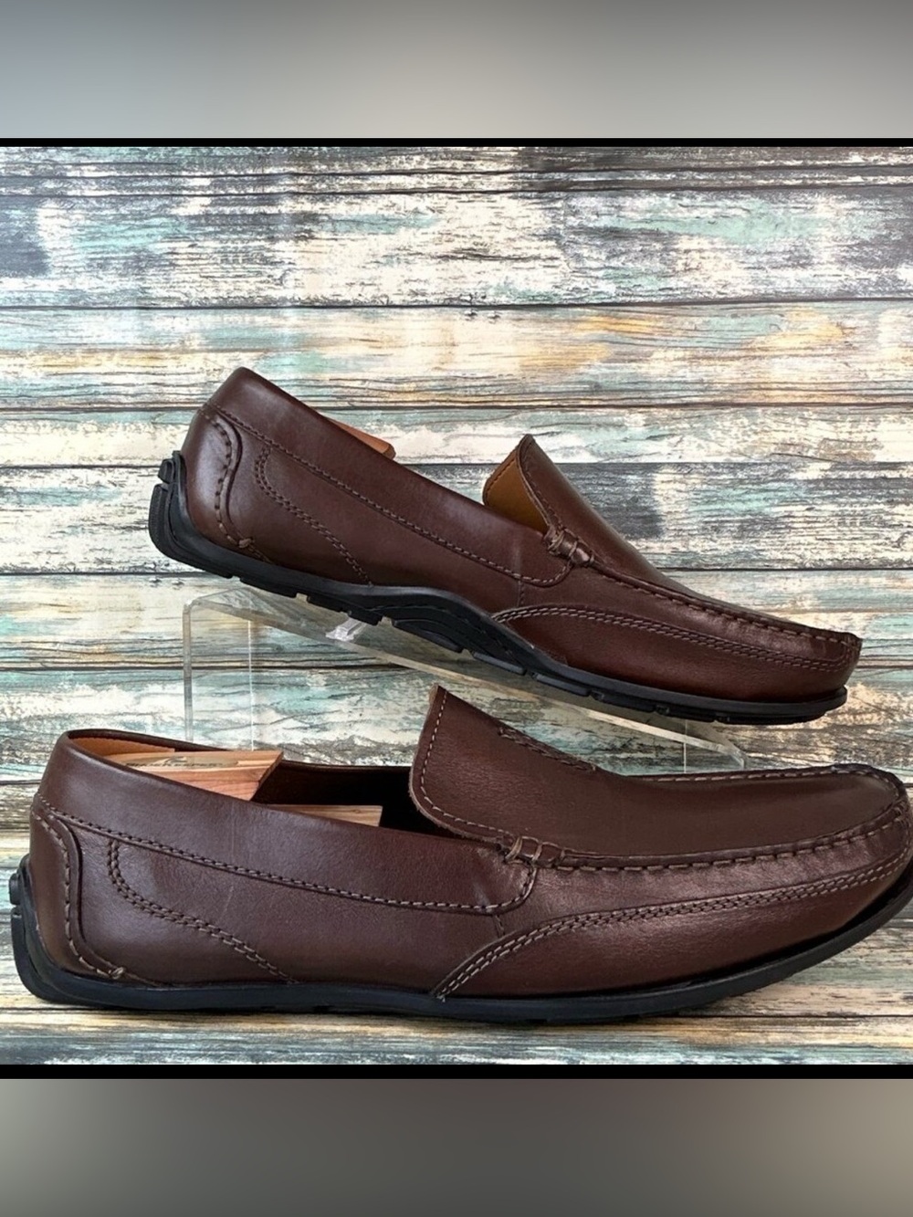 CLARKS Driving Loafers Mens 12M Brown Leather Casual Comfort Moc Toe Slip On